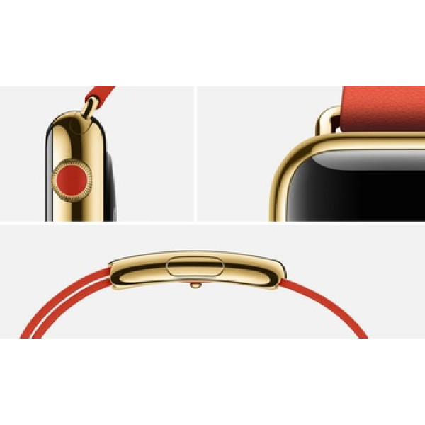 Умные часы Apple Watch Edition 38mm 18-Karat Yellow Gold Case with Bright Red Modern Buckle (MJ3G2)