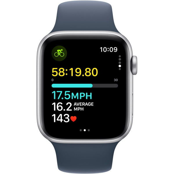 Apple Watch SE 2 GPS 44mm Silver Aluminium Case with Storm Blue Sport Band M/L (MREE3)