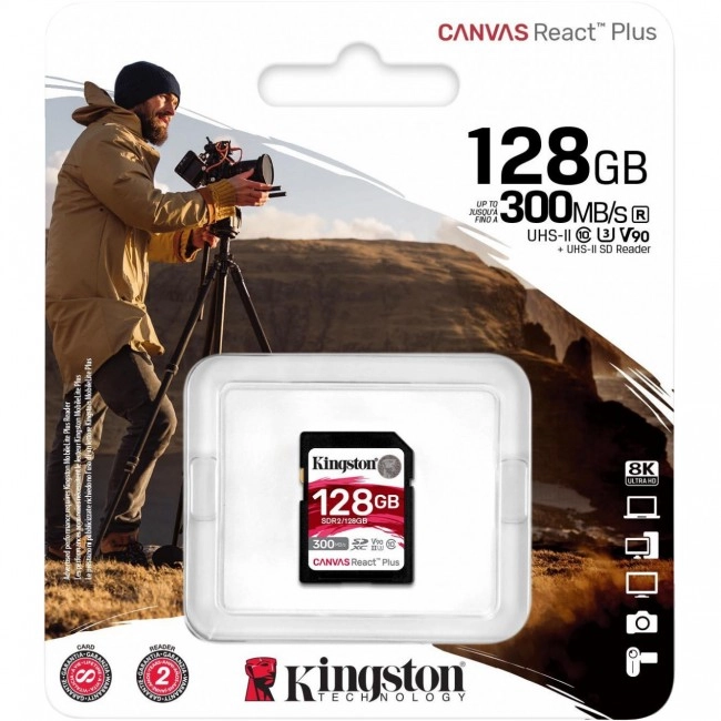 Kingston 128 GB SDXC Class 10 UHS-II U3 Canvas React Plus (SDR2/128GB)