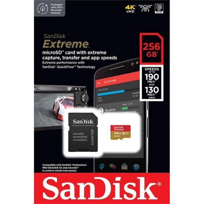 SanDisk 256 GB microSDXC UHS-I U3 V30 A2 Extreme (SDSQXAV-256G-GN6MA)