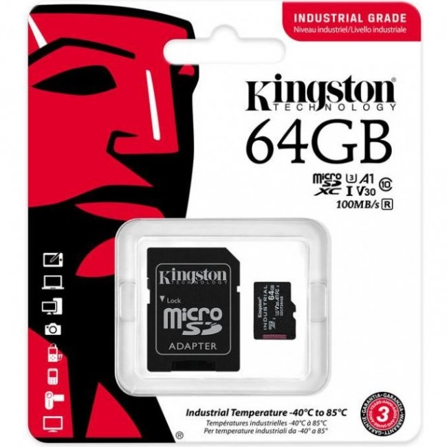 Kingston 64 GB microSDXC UHS-I (U3) V30 A1 Industrial + SD Adapter (SDCIT2/64GB)