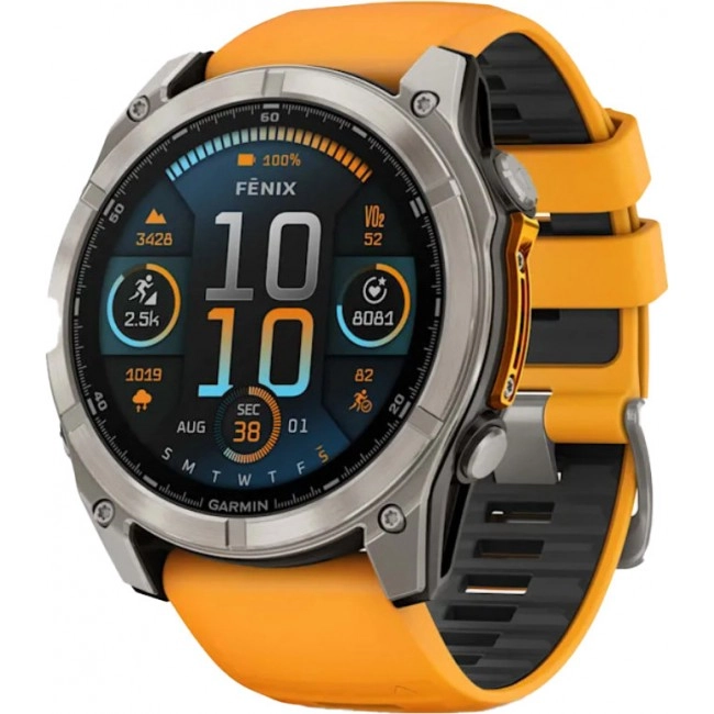 Смарт-часы Garmin Fenix 8 47mm AMOLED Sapphire Titanium w. Spark Orange/Graphite Silicone Band (010-02904-10/11)