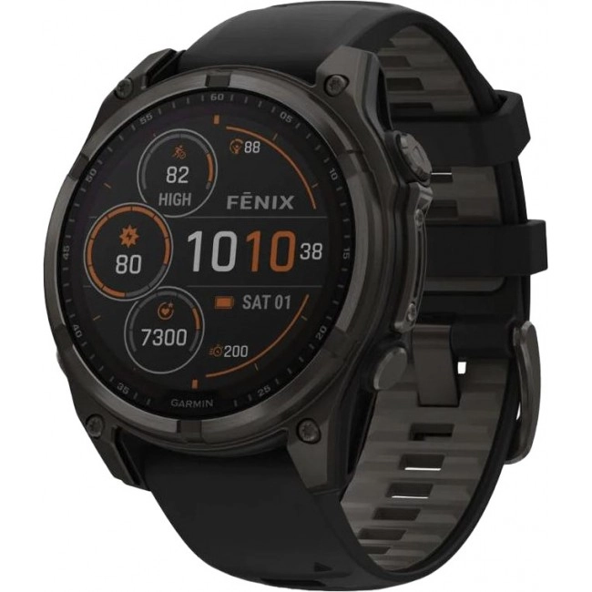 Garmin Fenix 8 47mm Solar Sapphire Carbon Gray DLC Titanium w. Black/Pebble Gray S. Band (010-02906-10/11/7