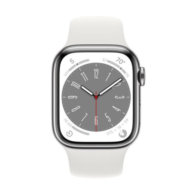 Apple Watch Series 8 GPS 45mm Silver Aluminum Case with White S. Band - M/L (MP6N3, MP6Q3)