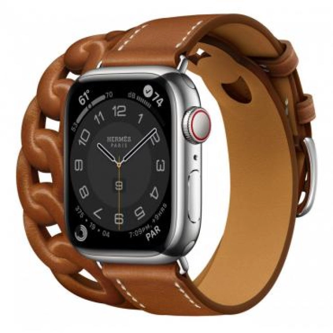 Apple Watch Hermes Series 7 LTE 41mm Silver S. Сталевий корпус зі сталевим корпусом. Fauve Leather D. Tour (MKLK3+MKFV3)