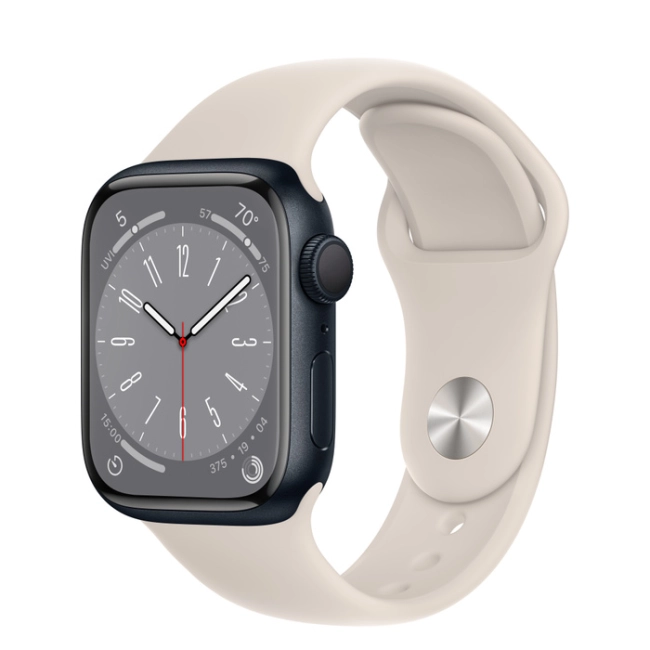 Apple Watch Series 8 GPS 45mm Midnight Aluminium Case w. Спортивний ремінець Starlight M/L (MNP83+MPLW3)