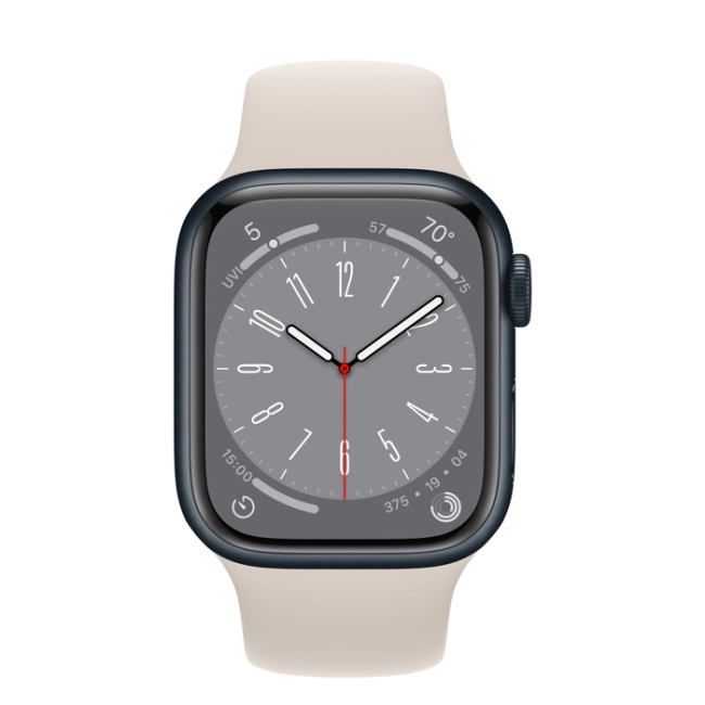 Apple Watch Series 8 GPS 45mm Midnight Aluminium Case w. Спортивний ремінець Starlight M/L (MNP83+MPLW3)