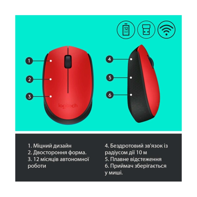 Миша Logitech M171 Red (910-004641)