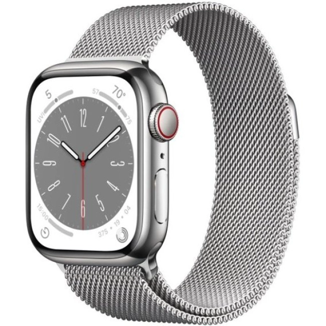 Apple Watch Series 8 GPS + Cellular 45mm Silver S. Steel Case w. Milanese Loop Silver (MNKG3/MNKJ3)