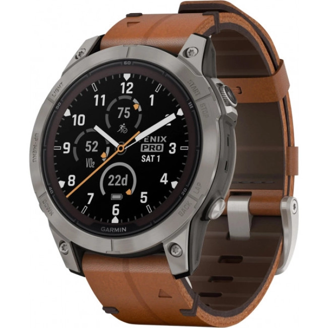 Смарт-часы Garmin Fenix 7 Pro Sapphire Solar Titanium with Chestnut L. Band (010-02777-30)